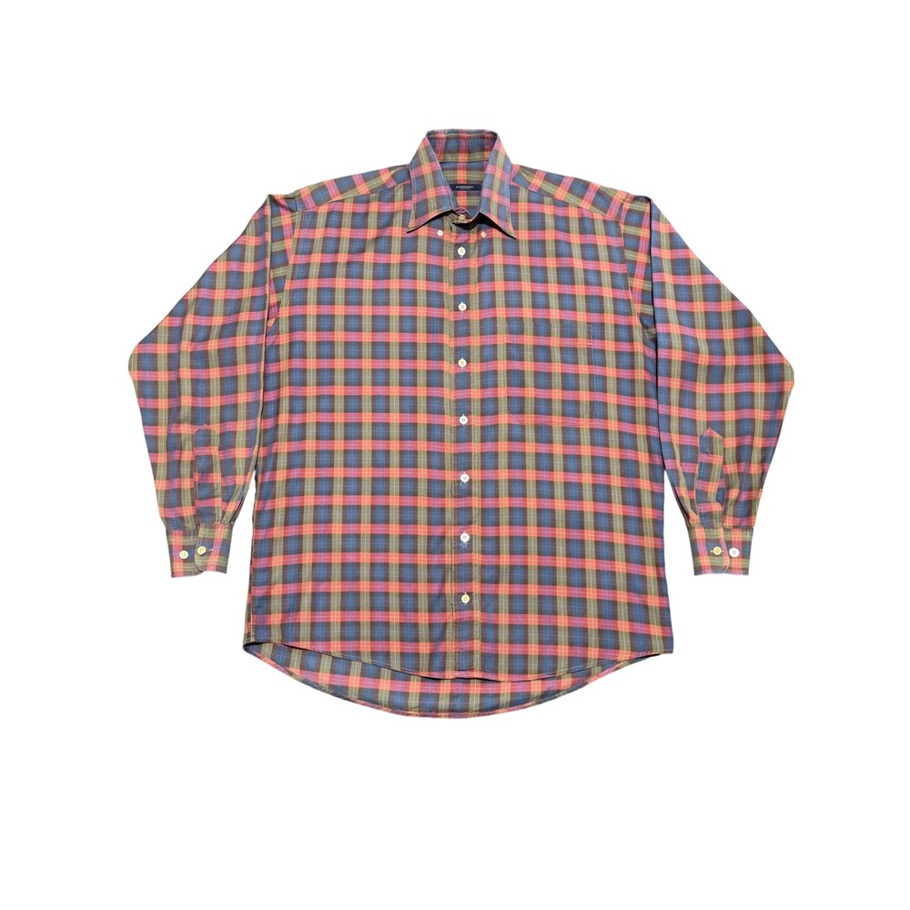 Burberry London Mens M Plaid Button Down Shirt Multi Color Made in USA Cotton